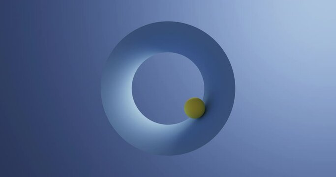 3D Render of yellow sphere rolling in blue circle
