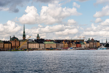 Waterfront of Gamla Stan quarter in Stockholm. View against sky.