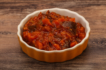 Eggplant saute with tomato and herbs