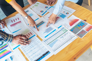 Business strategy team report chart, graph, infographic data analyze financial report plan. Hands team partner planning marketing finance statistics sale report with excel spreadsheet accountting