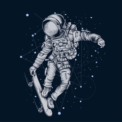 Fototapeta premium Astronaut Skateboarding in Space on night background