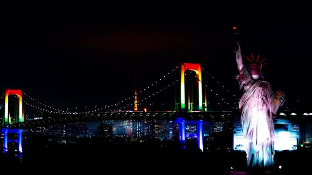 東京タイムラプス　レインボーブリッジと自由の女神　