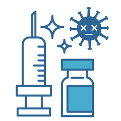 ウイルスと予防接種　注射と薬とウイルスのアイコン