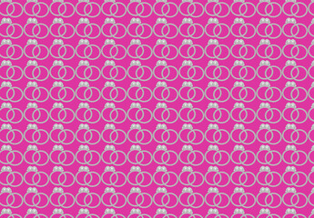 A repeating pattern of silver wedding rings on a pink background. Sample. Template. Use for fabric prints, greeting cards, wrapping paper, posters, wallpapers 
