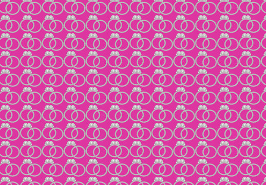 A repeating pattern of silver wedding rings on a pink background. Sample. Template. Use for fabric prints, greeting cards, wrapping paper, posters, wallpapers 