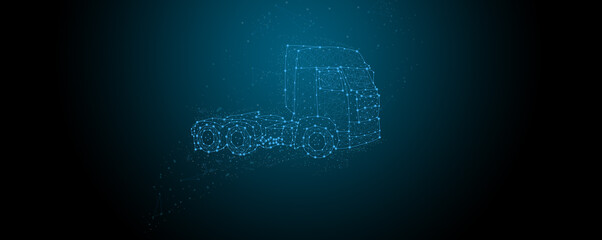 Cargo truck with semi-trailer from abstract futuristic polygonal black lines and dots. illustration