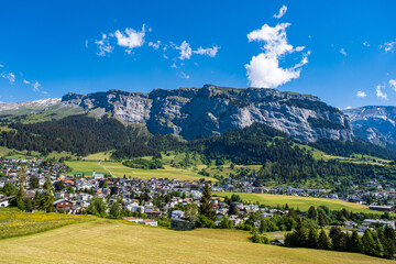 View of the village with mountains - Flims Switzerland