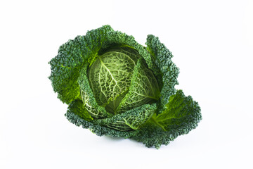 Fresh Savoy whole cabbage isolated on a white - obrazy, fototapety, plakaty