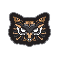 Colored print head of an owl. Polynesia and Maori patterns. Isolated. Vector