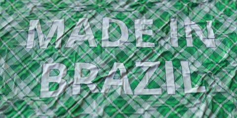 Textile with printed MADE IN BRAZIL text, national fabric production concept, 3d rendering