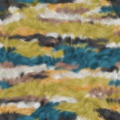 Seamless faux digital paint stroke camo pattern print. High quality illustration. Procedural painting with realistic brush strokes in bright trendy colors in camouflage shapes. Surface design print.