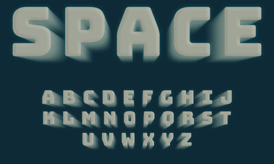 Alphabet letter set in style of old science fiction movie, 3D rendering, bold typeface, creative uppercase font design for movie, space and technology concepts