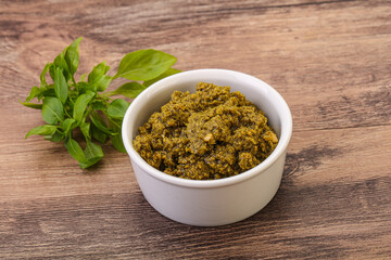 Green sauce pesto with basil
