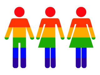 LGBTQ+ icon. Three rainbow colored gender icons,illustrating the LGBTQ+ community