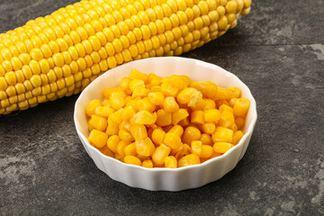 Sweet yellow corn in the bowl