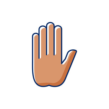 Stop gesture RGB color icon. Prohibition of something. Palm of a hand with five fingers. Images of hands of dark-skinned people. Strict ban on certain action. Isolated vector illustration