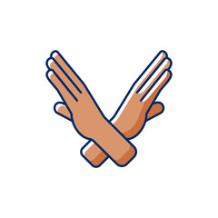 Crossed arms, stop gesture RGB color icon. Images of hands of dark-skinned people. Request to stop action. Prohibition of action. Stop violence. Stop doing this. Isolated vector illustration