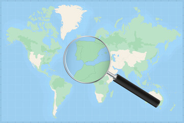Map of the world with a magnifying glass on a map of Gibraltar.