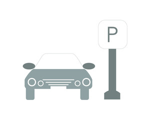 vector illustration design of a car pulling up next to a parking sign. parking spot sign