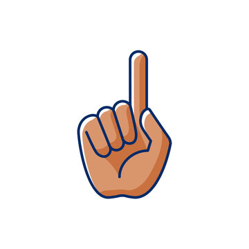 One finger pointing RGB color icon. Pointing with index finger of hand at something. Images hands of dark-skinned people. Sign requiring attention. Rhetorical reception. Isolated vector illustration