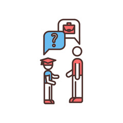 Career discovery RGB color icon. Work advice. One-to-one coaching. Personal preferences identifying. Values, strengths, skills combination. Career opportunities research. Isolated vector illustration