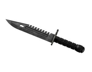 Military knife on white background. Army knife. Army blade. Bayonet. Military bayonet weapon. Self defense. Survival knife. 3D illustration.