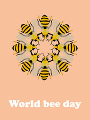 Cute card with bees for the holiday World Bee Day. For printing on business cards, clothes, kitchen textiles. 