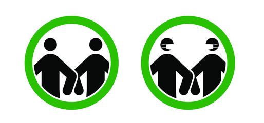 Greeting with elbows, vector icon. Stick figure man with Face mask. give one elbow bump. an alternative to handshake and a hugging and safe greeting to prevent the spread of the coronavirus (COVID-19)