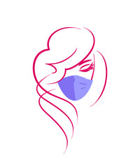 girl in a medical mask - logo. female face in a protective mask. doctor. beauty salon, cosmetology.