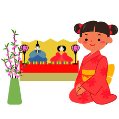 着物姿の女の子と雛人形
