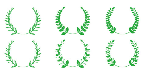 Set of Laurel wreaths illustration. Green wreaths elements for design. Illustration Vector. リーフリースイラスト、グリーンリース素材、春のリースセット