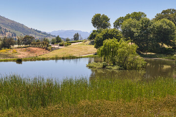 lake landscape overlooking the mountains in south africa