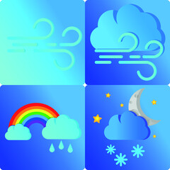 Set of weather forecast app icons and background 