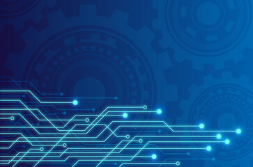 Blue light abstract technology circuit board with gear wheel background, Hi-tech digital engineering concept, Vector illustration