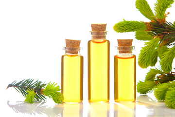 Essence of pine on table in beautiful glass jar