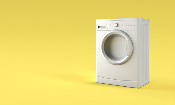 gray washing machine on a yellow background.