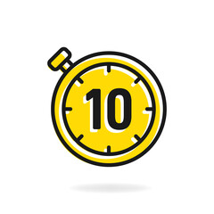 10-second timer clock icon flat design isolated on white background. Vector illustration