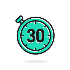 30-second timer clock icon flat design isolated on white background. Vector illustration