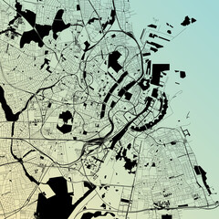 Copenhagen, Denmark (DNK) - Urban vector city map with parks, rail and roads, highways, minimalist town plan design poster, city center, downtown, transit network, gradient blueprint