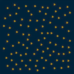 Stars Fashion baby pattern on dark. Poster of the night with a golden shimmer. Cartoon pattern for children's clothing textiles. Gold star doodle. Vector illustration