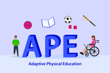 Adaptive physical education vector concept: Disabled people with adaptive physical education text