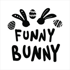 Vector illustration of EASTER isolated spring lettering with abstract elements and eggs. Calligraphy quote on white background.
Handwritten typography design. 
