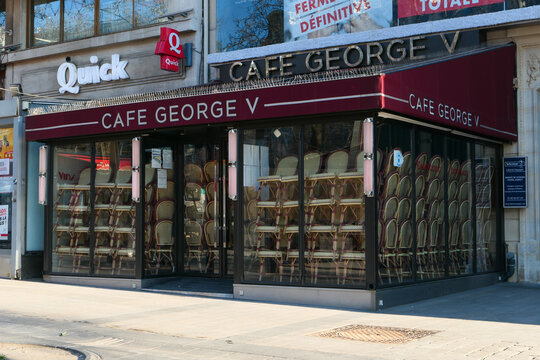 Paris, France. March 07. 2021. Famous cef "george V" on the Champs-Elysées avenue. Closed business without customers.