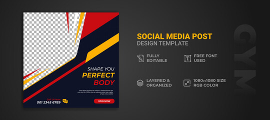 Fitness gym social media post banner template