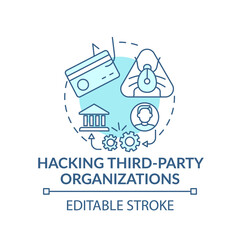 Naklejka premium Hacking third-party organizations concept icon. Cybercriminal idea thin line illustration. Threat of robbery and theft of personal data. Vector isolated outline RGB color drawing. Editable stroke