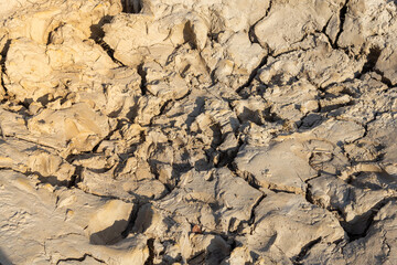 Texture of dry and dehydrated ground surface with cracks.