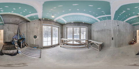 empty white room without repair and furniture. full spherical hdri panorama 360 degrees in interior...