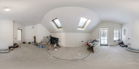 empty white room without repair and furniture. full spherical hdri panorama 360 degrees in interior...