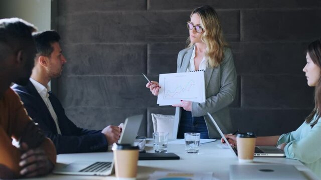 Businesswoman presenting chart in business meeting