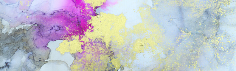 art photography of abstract fluid art painting with alcohol ink, black, pink and gold colors